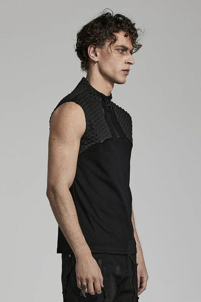 Black Sleeveless Stitching Zipper Steampunk Vest