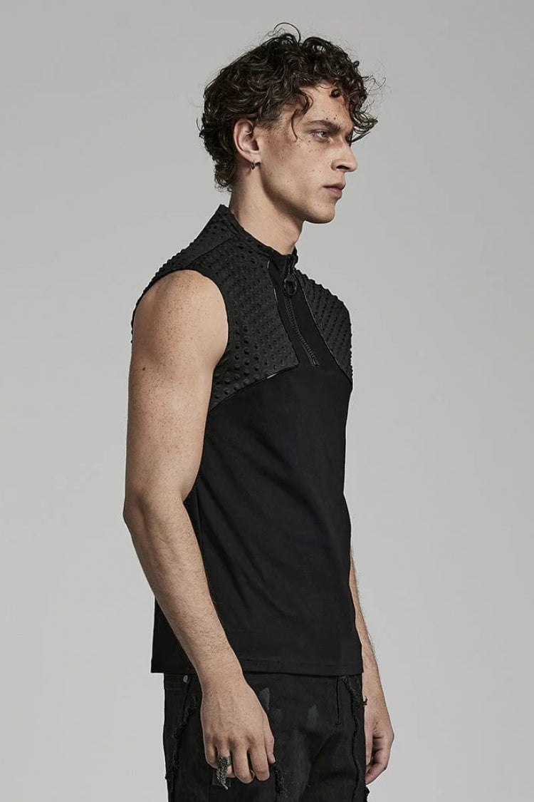 Black Sleeveless Stitching Zipper Steampunk Vest