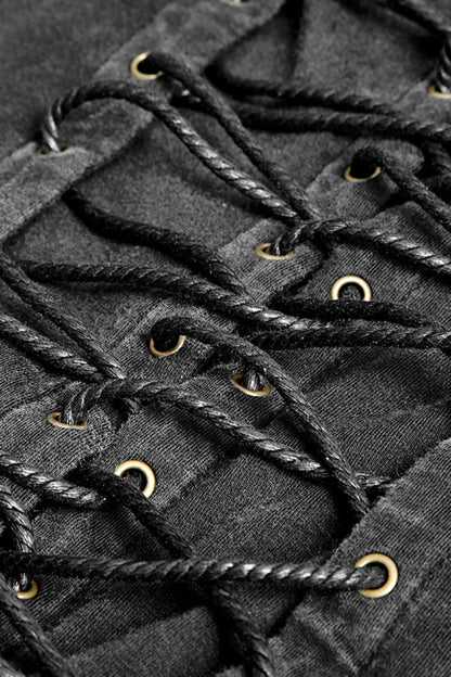 Black V Collar Sleeveless Metal Rings Cross Lace-up Steampunk Vest