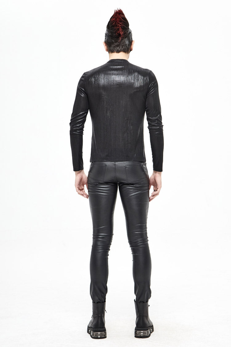 Black Zipper Neckline Long Sleeves Slim Steampunk Top
