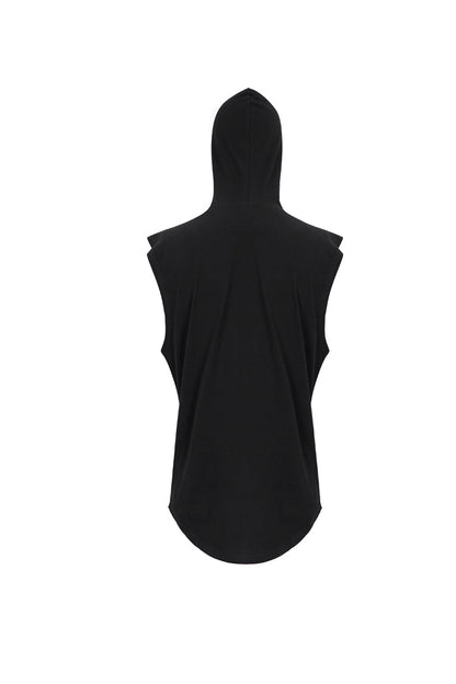 Black Knit Irregular Simple Versatile Sleeveless Hooded Punk Tank Top