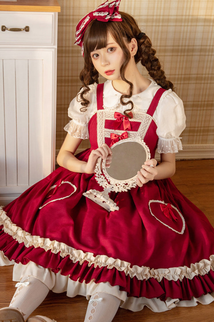 Wine Love Heart Shape Pockets Bowknot Classic Lolita Jsk Dress
