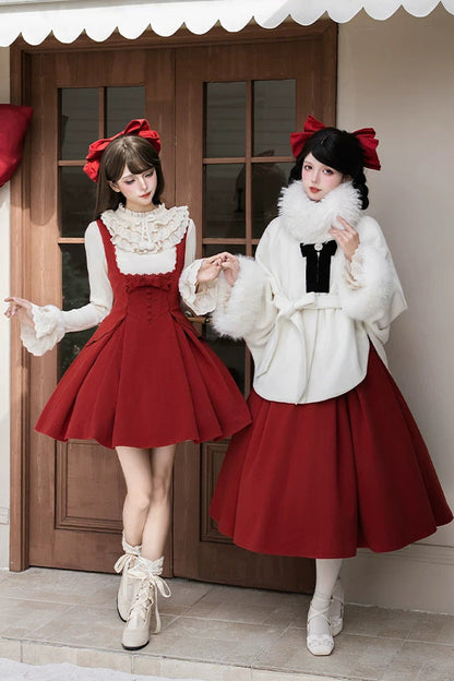 Red [letters and Poems · Velvet Rose] Sleeveless Embroidered Bow Fishbone Classic Lolita Bandeau Dress 2 Versions
