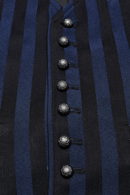 Black/blue V Collar Sleeveless Striped Print Buckle Punk Vest