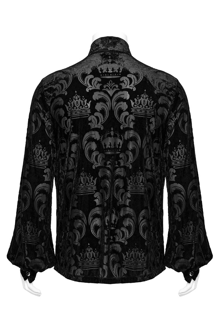 Black Stand Collar Puff Sleeves Jacquard Print Gothic Blouse