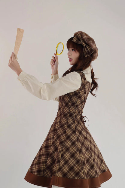 Brown [broken Pocket Watch] Sleeveless Printed Classic Lolita Bust-support Jsk Dress
