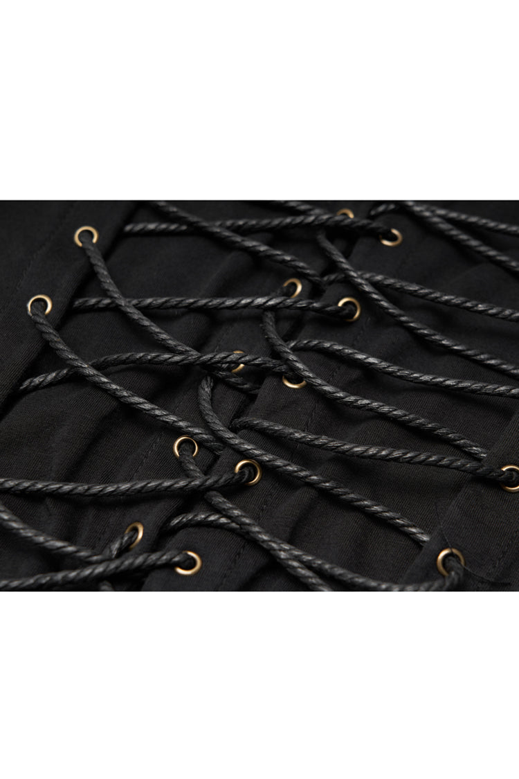 Black V-neck Chest Leather Hasp Metal Rings Cross Lace-up Punk Vest