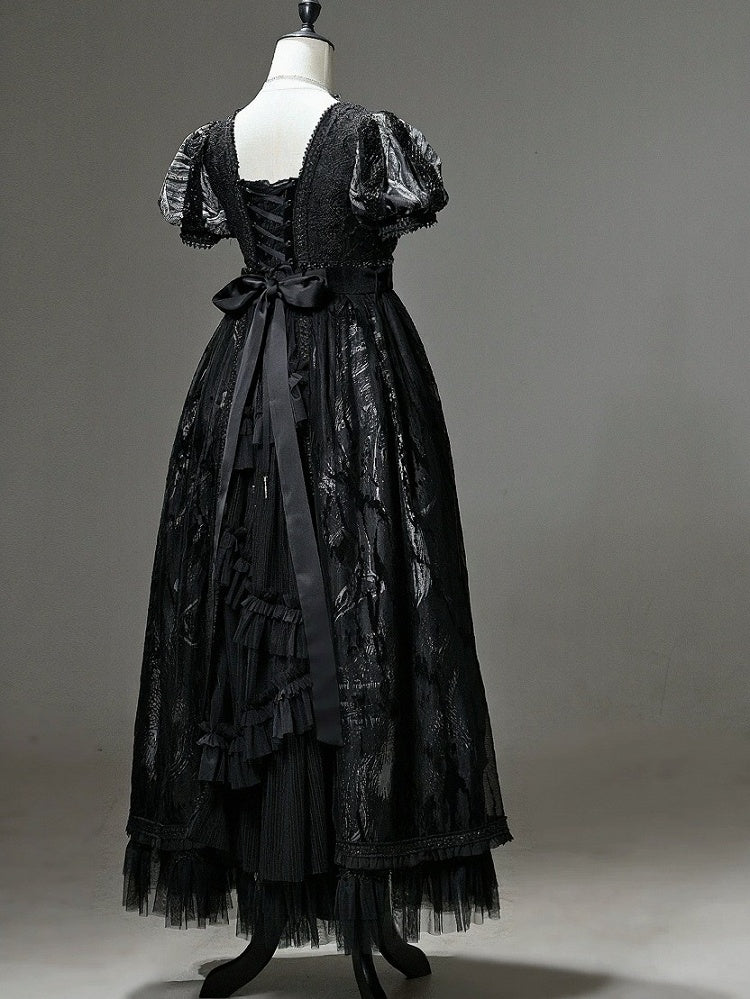 [pre-order Deadline: June 8] Phantom Knight Dark Gothic Square Neck Layered Dress (with Choker & Waist Belt)