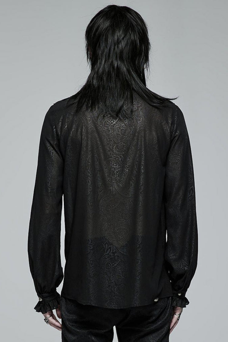 Black Stand Collar Ruffle Embroidery Gothic Blouse