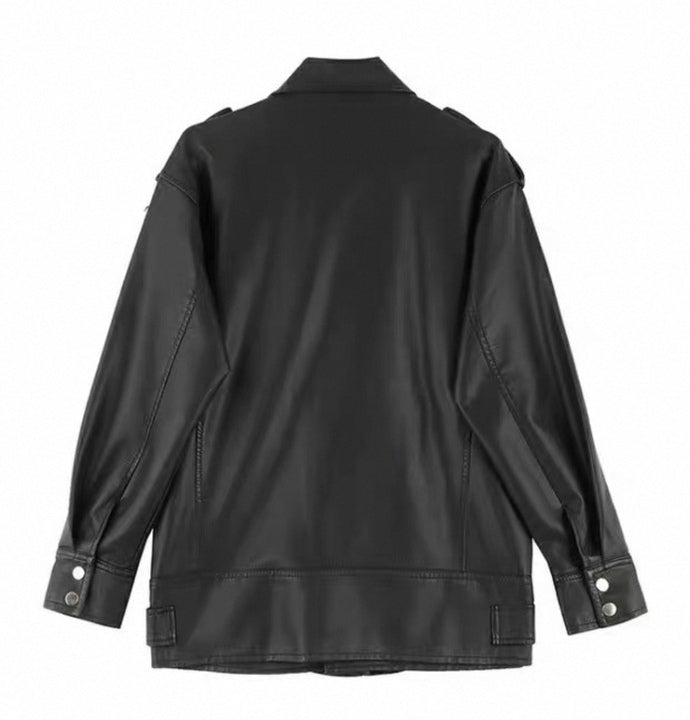 Oversized Leather Jacket Black