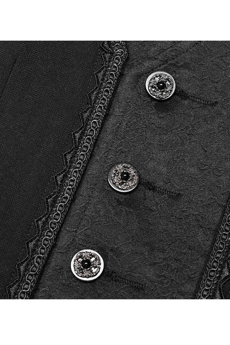 Black Punk Jacquard V-neck Stitching Three Dimensional Engraving Hand Sewn Button Lace Short Vest