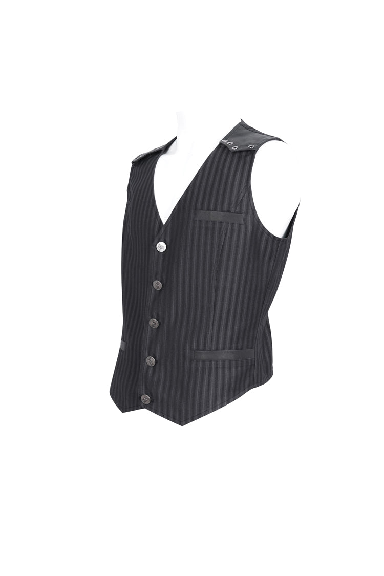 Black Striped V Collar Stitching Slim Gothic Vest