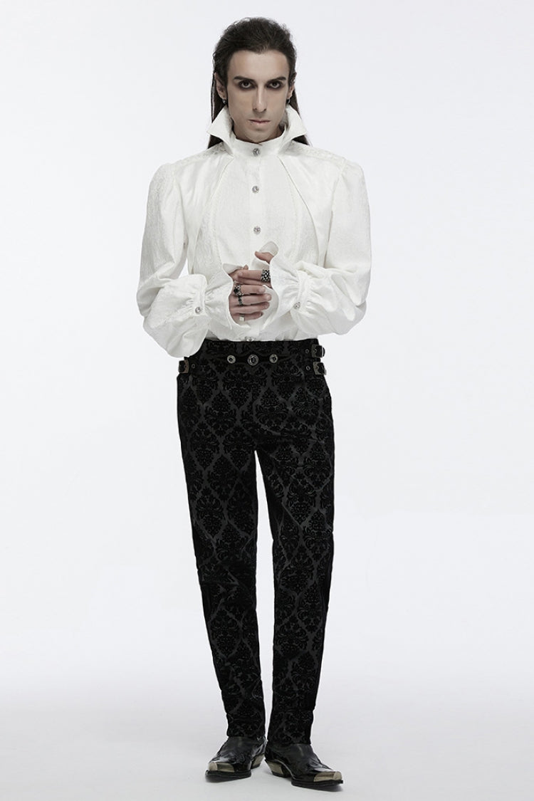 White Lapel Collar Long Sleeves Rings Punk Blouse