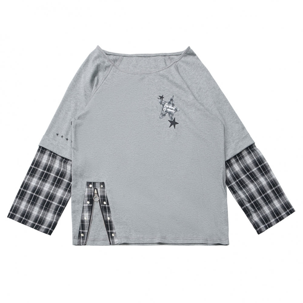 Plaid Design Top + Asymmetrical Top + Pants + Skirt + Belt