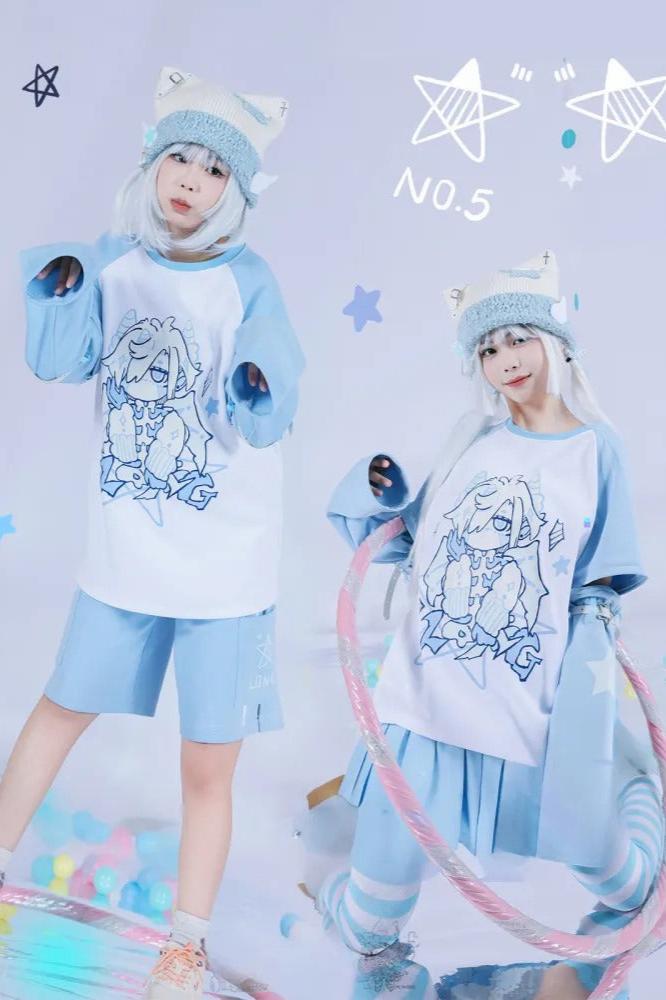 [angel Style] Aqua Color Dragon Baby Loose Jacket + Long Sleeve T-shirt + Bottoms + Leg Warmers