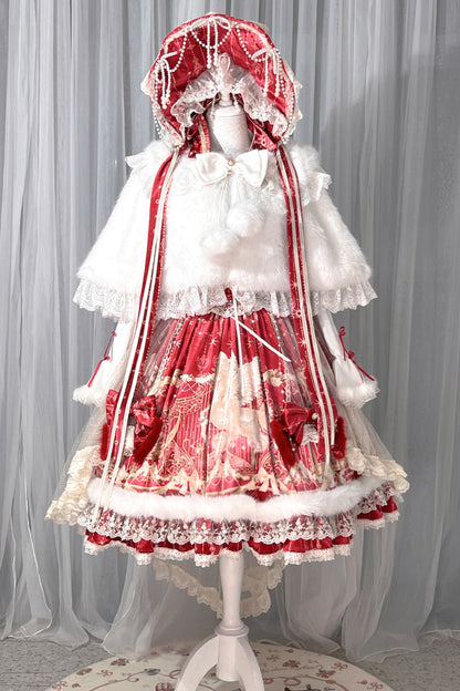 Red [happy New Year] Printed Ruffled Bow Lace Classic Chinese Style Lolita Jsk Dress
