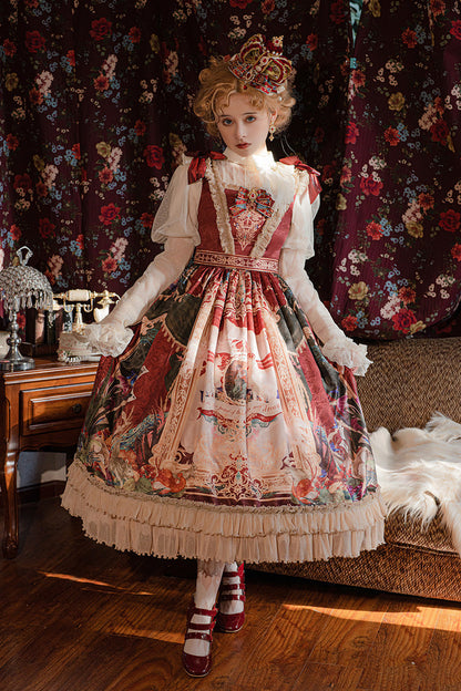 Red [kaleidoscope of Dreams] Sleeveless Double-layered Print Embroidery Bowknot Classic Lolita Jsk Dress