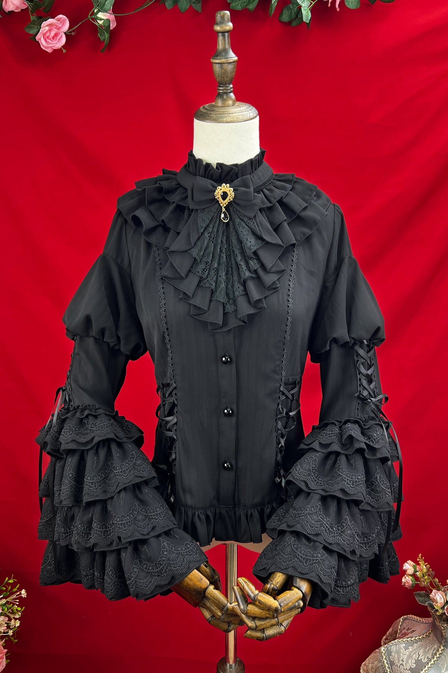 Princess Sleeve Lolita Gothic Blouse + Flare Skirt + Waist Belt