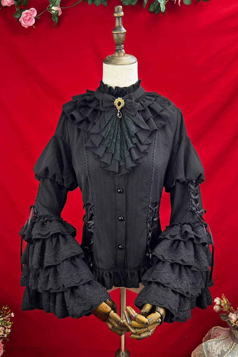 Princess Sleeve Lolita Gothic Blouse + Flare Skirt + Waist Belt