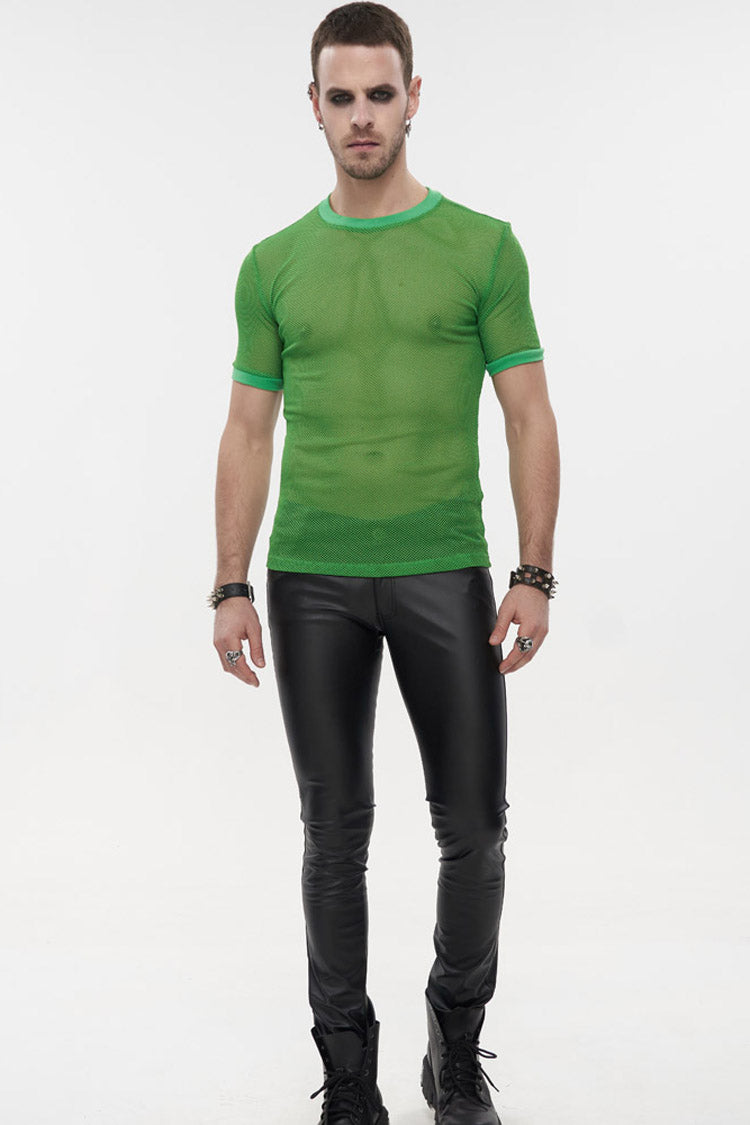 Green Gothic Crew Neck Diamond-shaped Net Hyperelastic Short Sleeve T-shirt