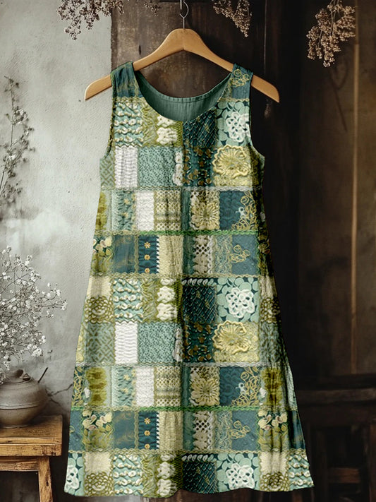 Vintage Boho Patchwork Linen Tank Dress elevenforest