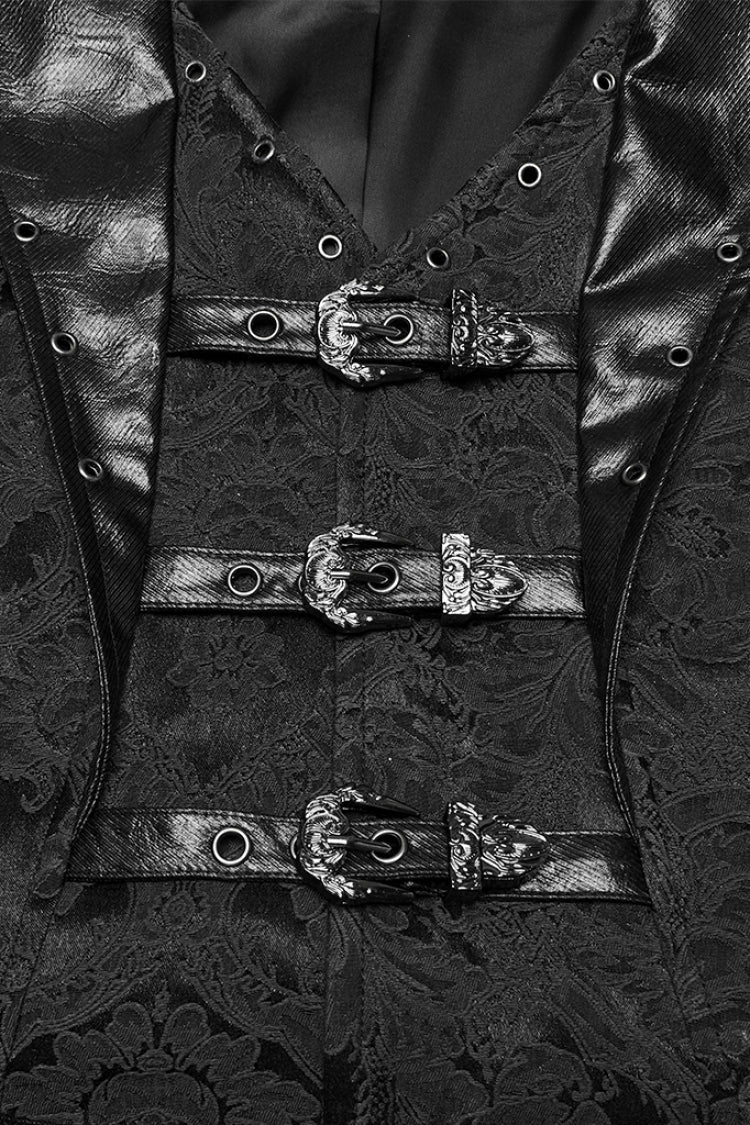 Black Lapel V-neck Sleeveless Jacquard Buckle Gothic Vest