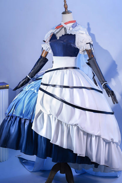 Blue/white [arknights] Short Puff Sleeves Ruffle Cardigan Asymmetric Classic Anime Cosplay Lolita Dress Set