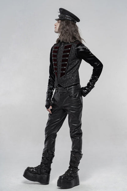 Black Jacquard Velvet Splice Weft Stand Up Collar Front Chest Breasted Decoration Gothic Vest