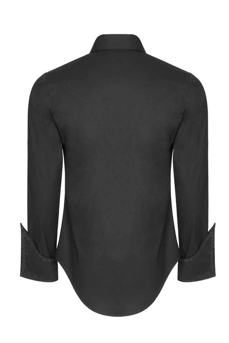 Black Long Sleeve Front Metal Pattern Buckle Sharp Corner Hem Gothic Shirt