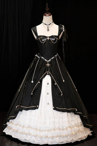 [pre-order Deadline: May 3] Black and White Corset Lace Ribbon Lolita Jsk Princess Dress + Complete Set