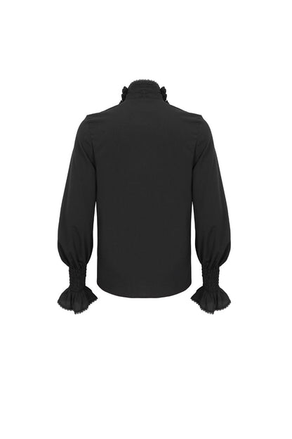 Black Irregular Stand Collar Puff Sleeved Ruffled Gothic Shirt