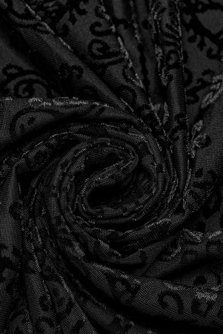 Black Sleeveless Beaded Cross Flocking Print Gothic Tank Top