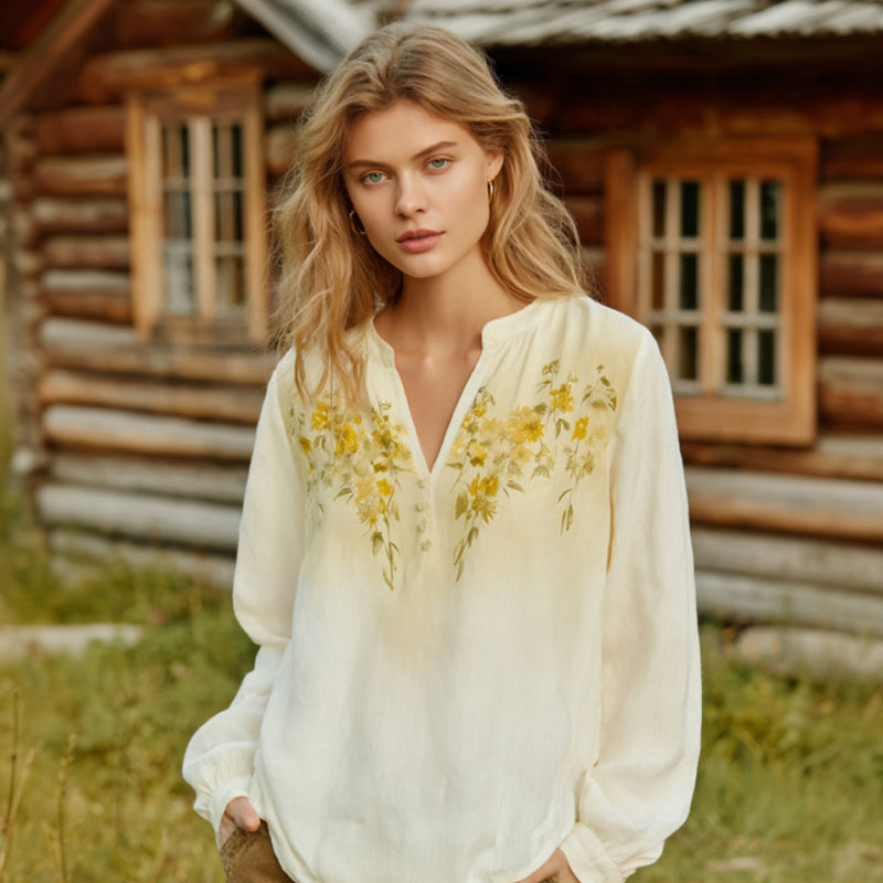 Women's Bohemian Floral V-neck Long-sleeved T-shirt elevenforest