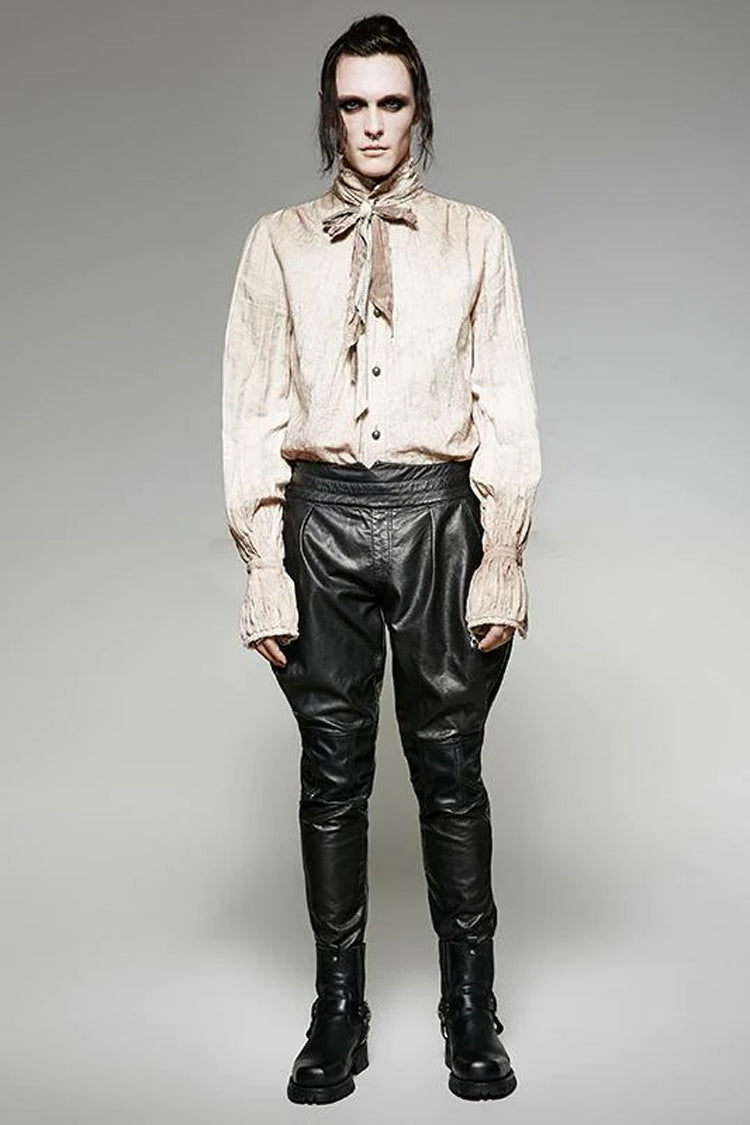 White Long Lantern Sleeves Retro Metal Button Steampunk Tie Shirt