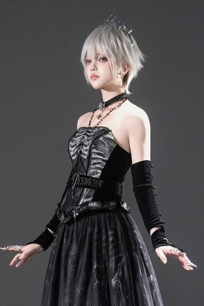[pre-order Deadline: June 8] Phantom Knight Dark Gothic Skeleton Bustier Corset Top (with Cross Straps + Waist Belt)