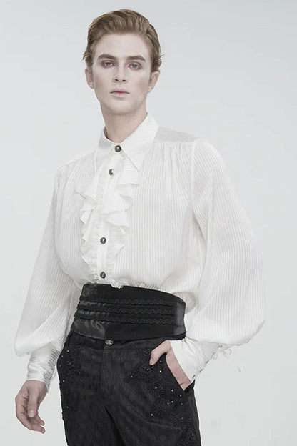 White Puff Sleeved Ruffled Lace Splice Gothic Shirt