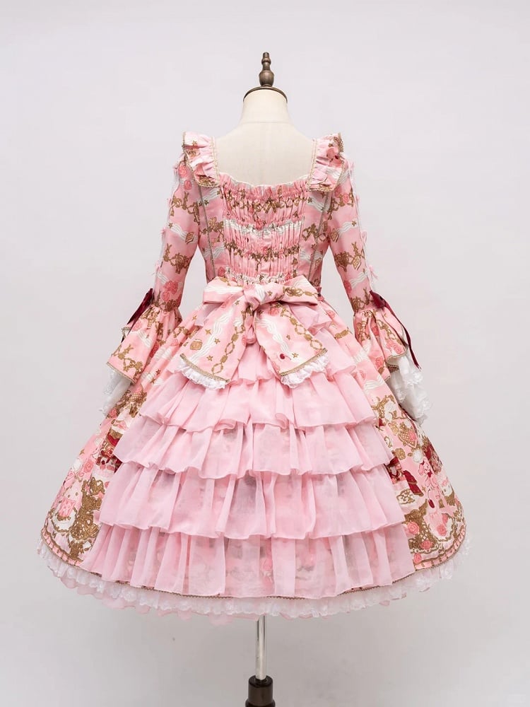 [pre-order Deadline: April 26] Retro Romance Sweet Lolita Ribbon Cake Print Princess Sleeve Dress