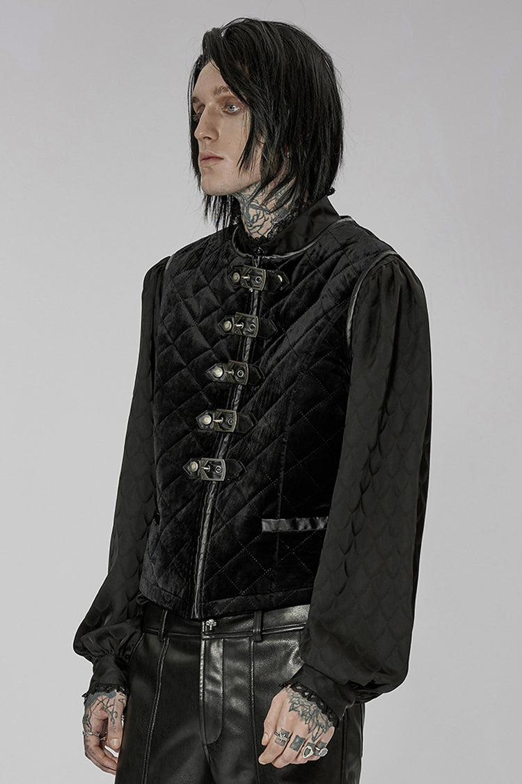 Black Inter-cotton Sleeveless Buckle Gothic Vest