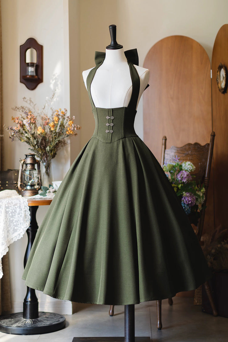 Classic Halterneck Sleeveless Ruffled Fishbone Lolita Dress 3 Colors