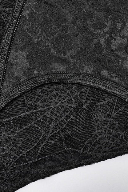 Black Stand Collar Long Puff Sleeves Jacquard Print Lace Gothic Blouse