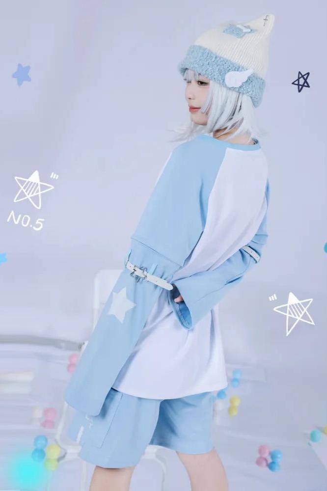 [angel Style] Aqua Color Dragon Baby Loose Jacket + Long Sleeve T-shirt + Bottoms + Leg Warmers
