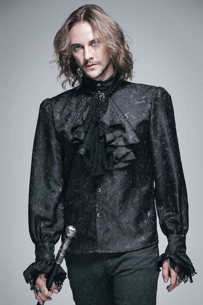Black Shining Rose Print Lace Cuff Gothic Blouse