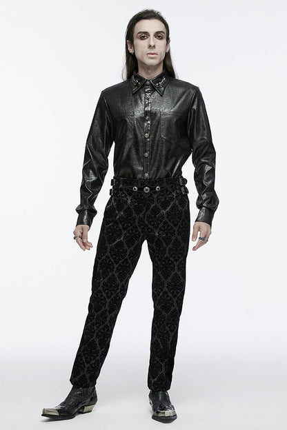 Black Lapel Collar Long Sleeves Buckle Skull Metal Gothic Blouse