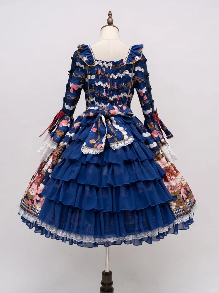 [pre-order Deadline: April 26] Retro Romance Sweet Lolita Ribbon Cake Print Princess Sleeve Dress