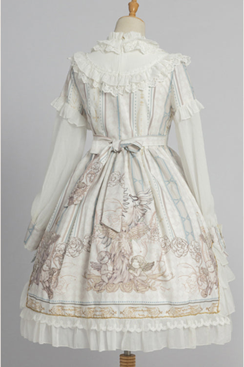 Round Collar Ruffled Long Sleeves Reunion World Print Classic Lolita Op Dress