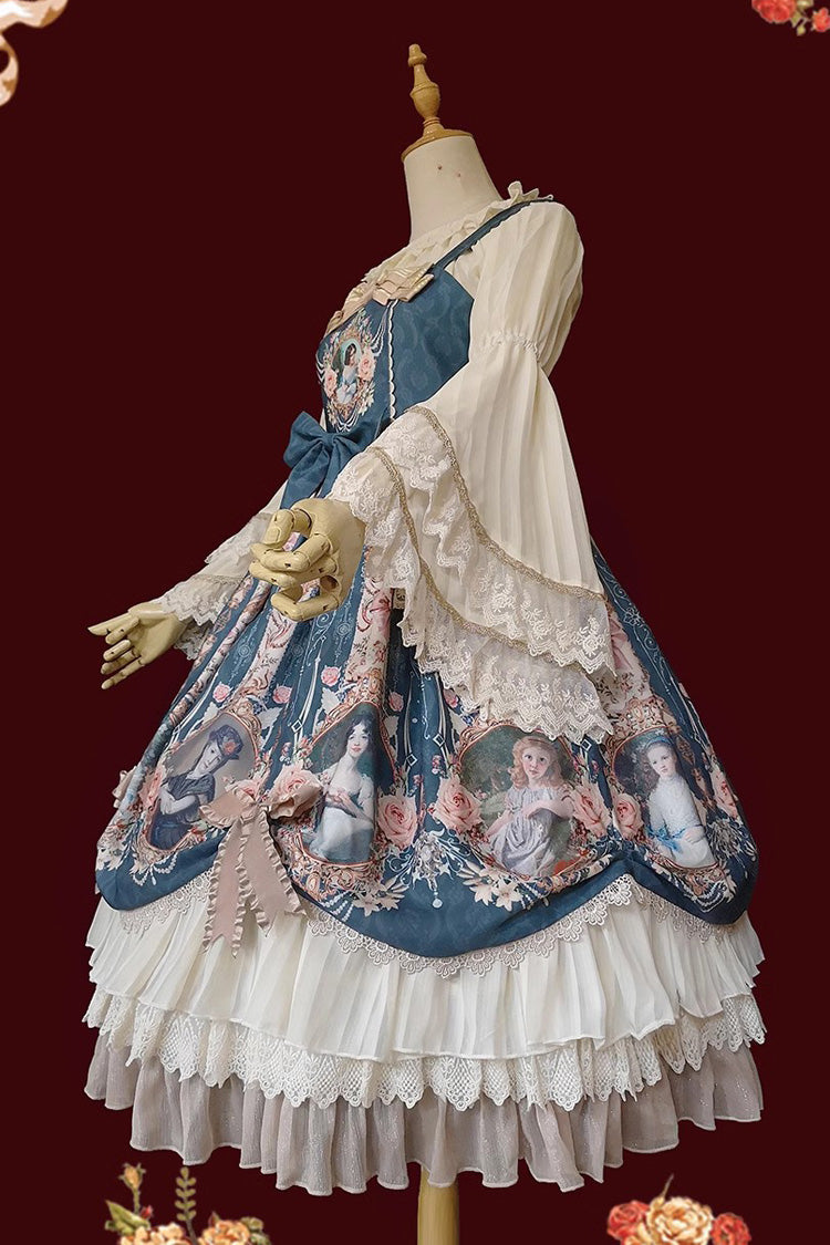 [portrait of a Little Lady] Print Ruffle Bowknot Lace Classic Lolita Jsk Dress 3 Colors