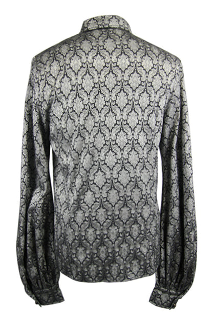 Silver Lantern Sleeves Jacquard Print Gothic Blouse