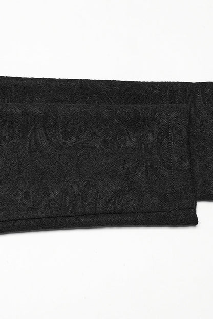 Black V Collar Long Sleeves Jacquard Embroidery Gothic Blouse