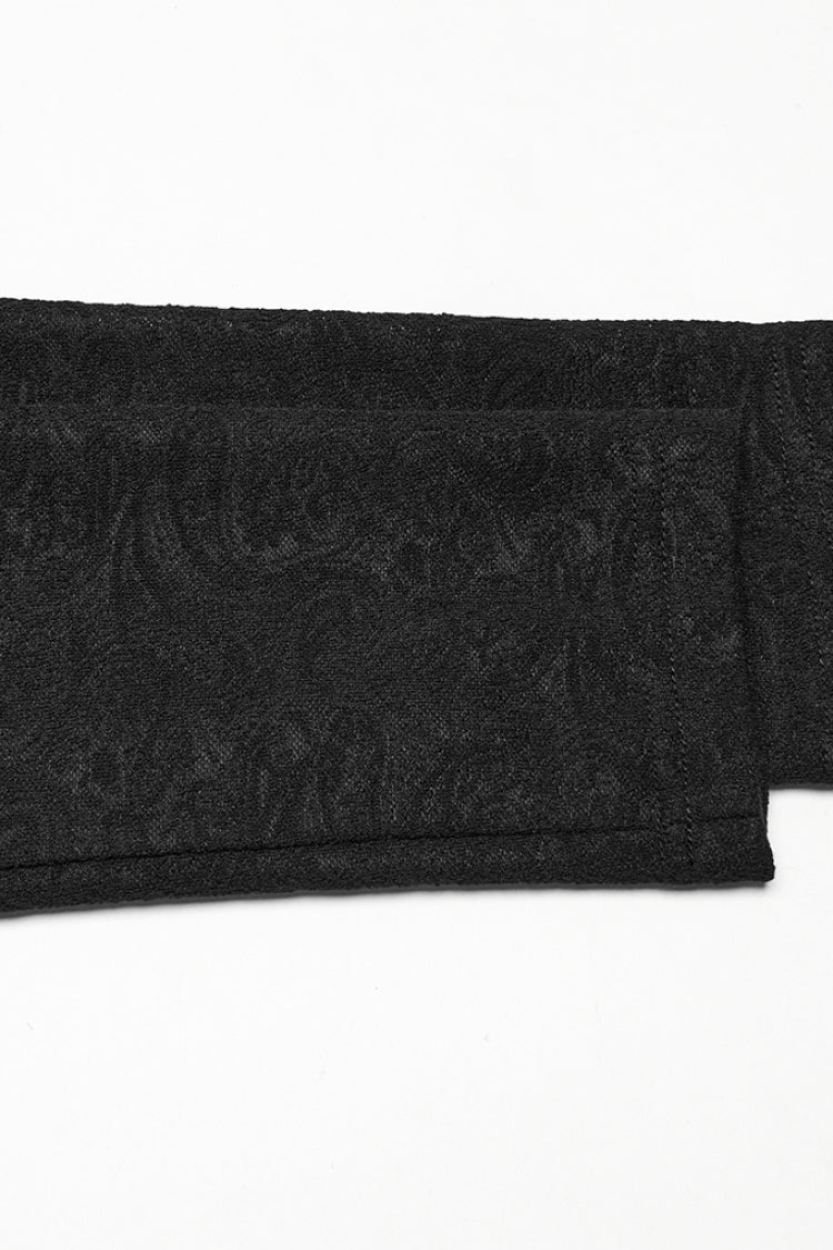 Black V Collar Long Sleeves Jacquard Embroidery Gothic Blouse