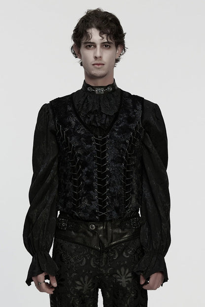 Black V Collar Sleeveless Lace-up Buckle Straps Gothic Vest